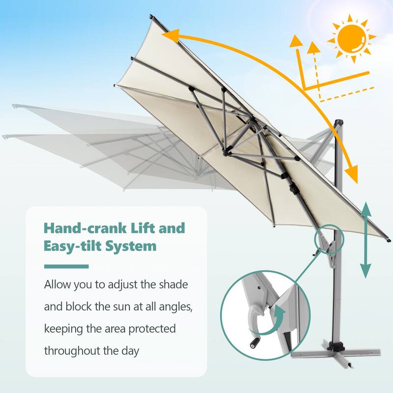 Outdoor 13' x 10' 360 Degree Rotation Double Top Cantilever Umbrella