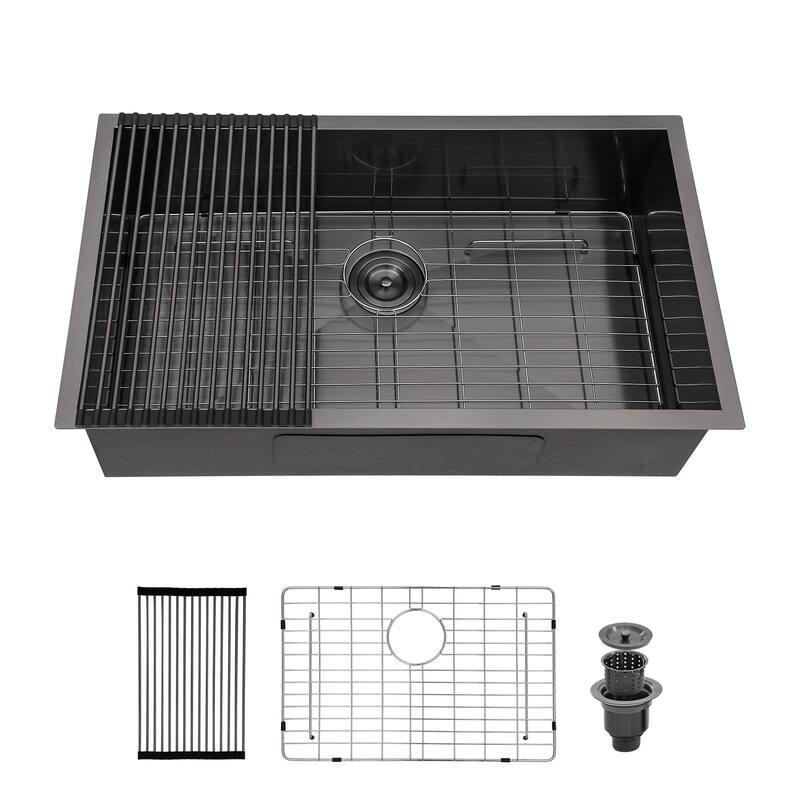 Undermount Singel Bowl Kitchen Sink 16 Gauge Stainless Steel with 9 Inch Deep