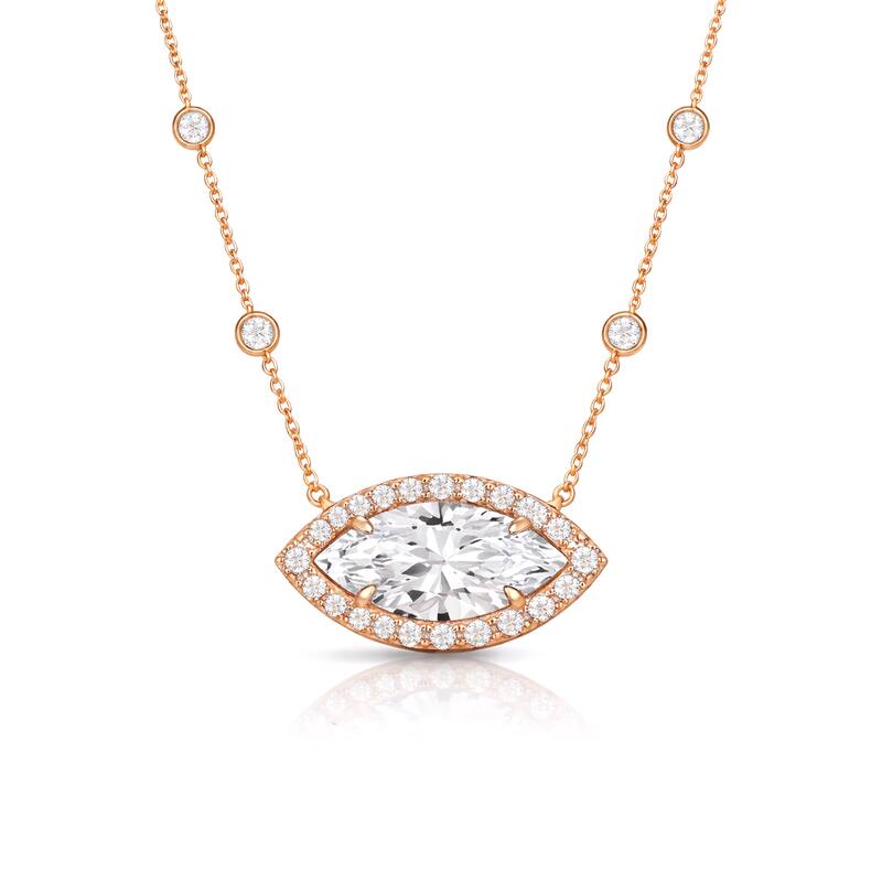 Auriya 14K Gold Lab Grown Marquise Diamond Halo Pendant with Bezel Necklace 1.00 to 5.00 ct. tw. (F-G VS) - Rose - 2.15ct. tw.