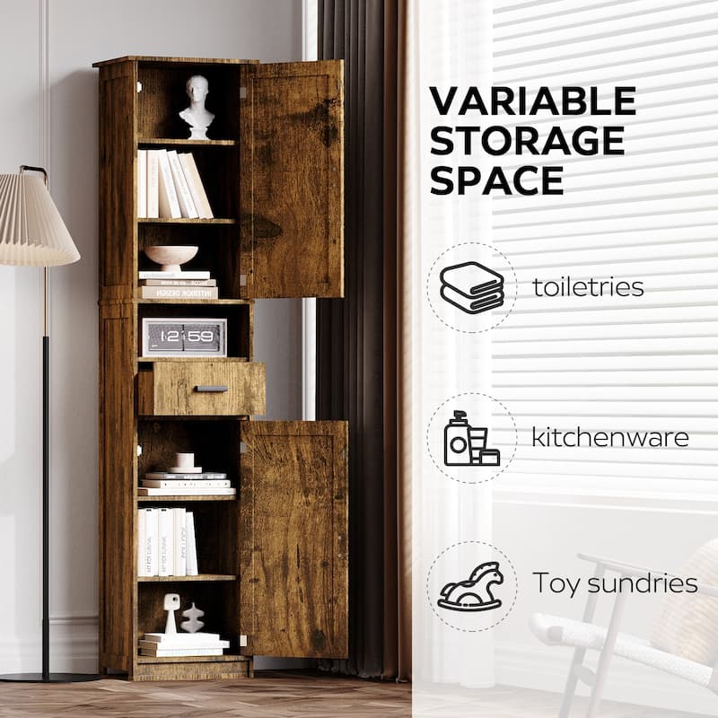 69"H Tall Bathroom Cabinet with Adjustable Shelves, 2 Barn Doors & 1 Drawer