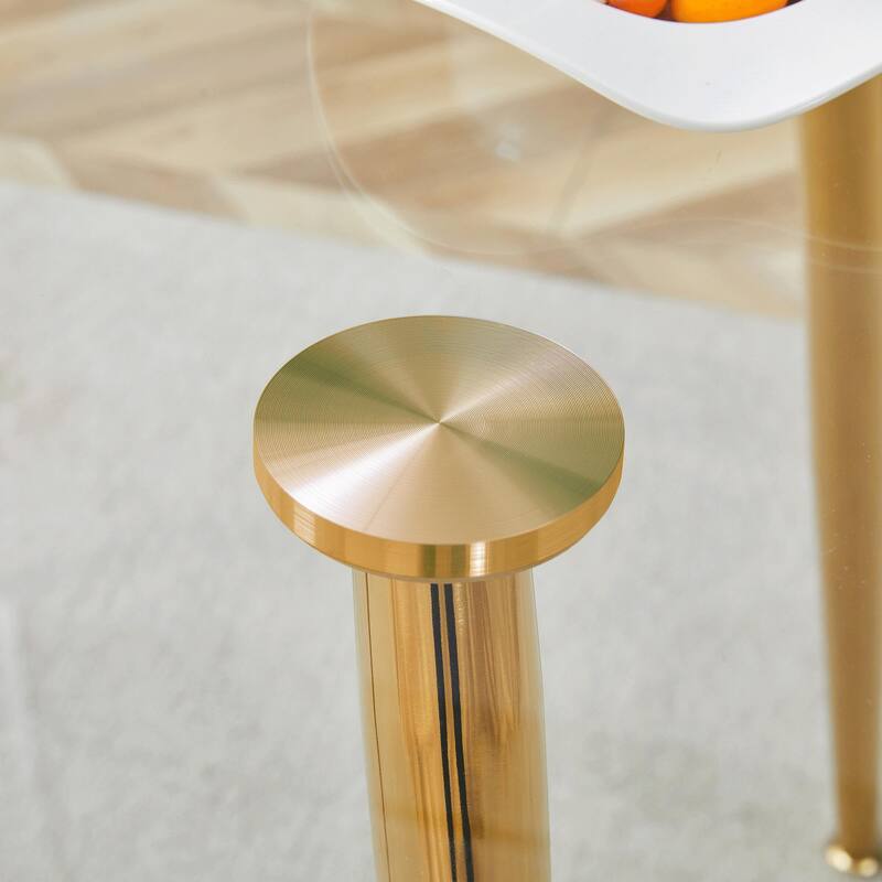 Roomfitters Round Glass Dining Table with Gilded Metal Legs for Elegant Dining Living Room or Small Spaces, Transparent