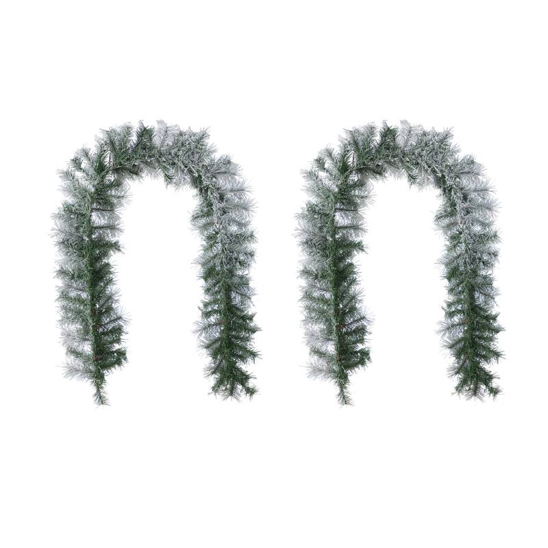 Glitzhome Pre-Lit Snow Flocked White/Greenery Pine Garland & Wreath & Teardrop