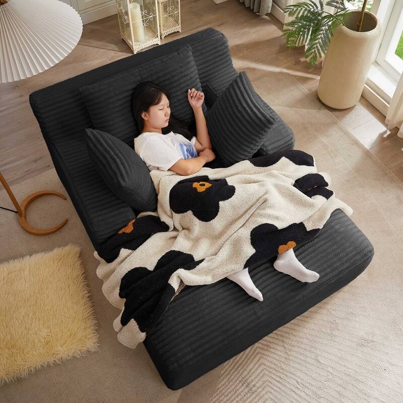 Rossetta Corduroy Upholstered Modern Oversized Chaise Lounge Chair - Black