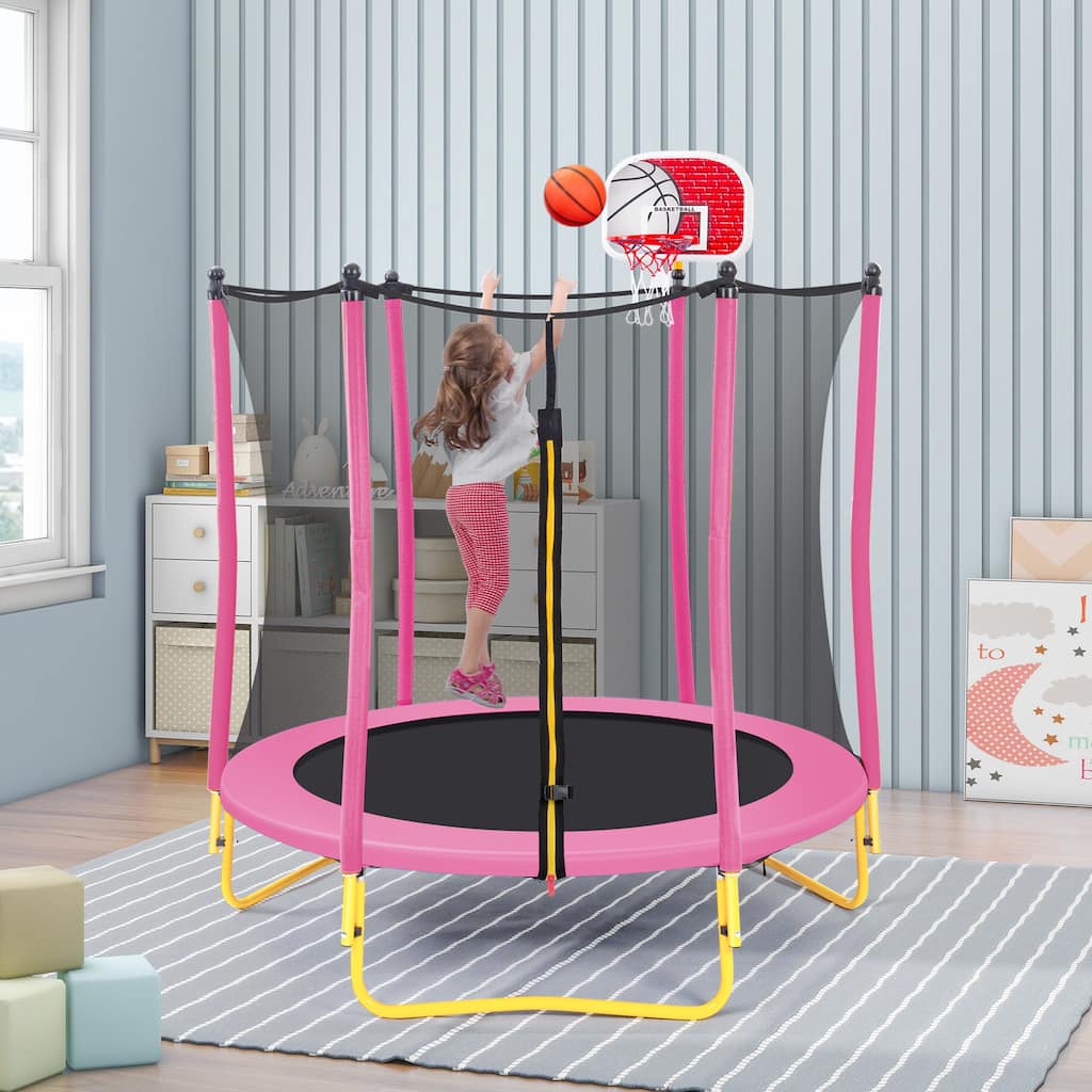 Purple Toddler Trampoline - Safety Enclosure Net, Indoor Outdoor Use - Pink - 65