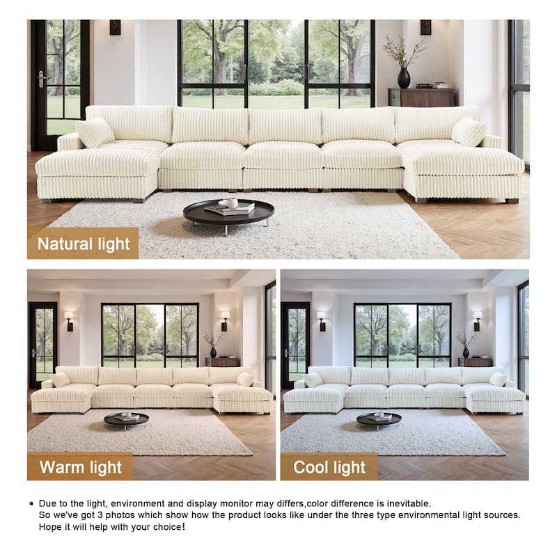 Plush Cotton Flannel Modular Sectional Sofa with 2 Ottomans