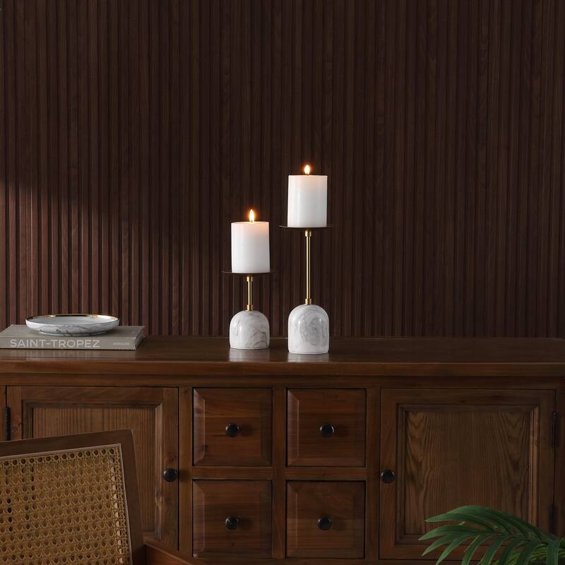 SAFAVIEH Home Hara White Gold Marble& Metal Candle Holder (Set of 2)