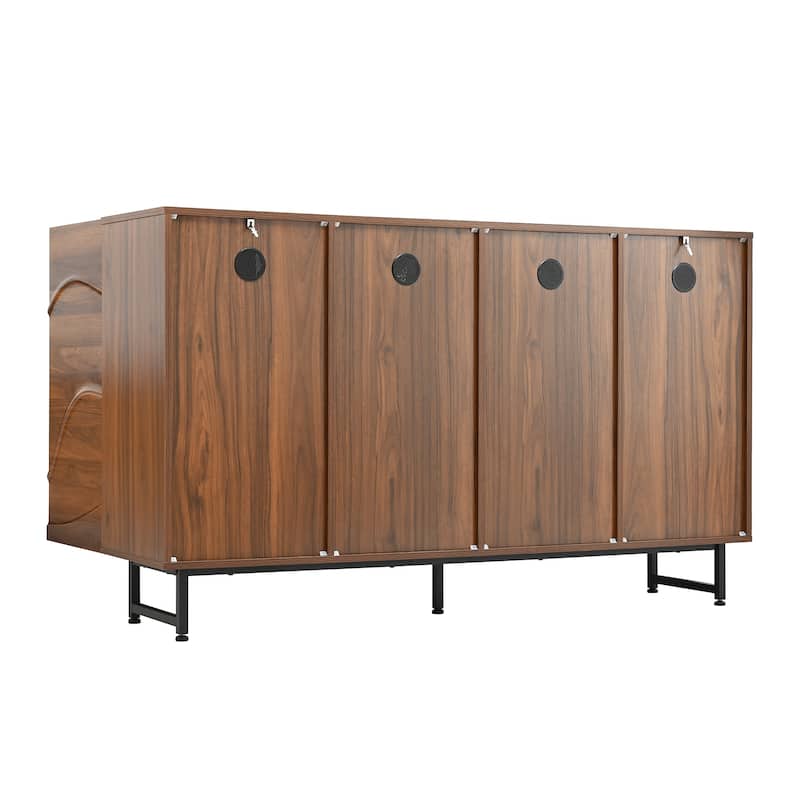GDF Studio - Marlow Modern Wood Sideboard with Wave Relief Design and Iron Legs