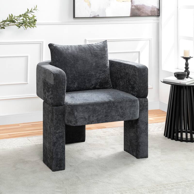 Modern 3-Leg Chenille Accent Chair with Ergonomic Arms & Removable Pillow, Plush Small Space Armchair for Living Room