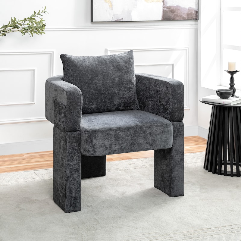 Modern 3-Leg Chenille Accent Chair with Ergonomic Arms and Removable Pillow
