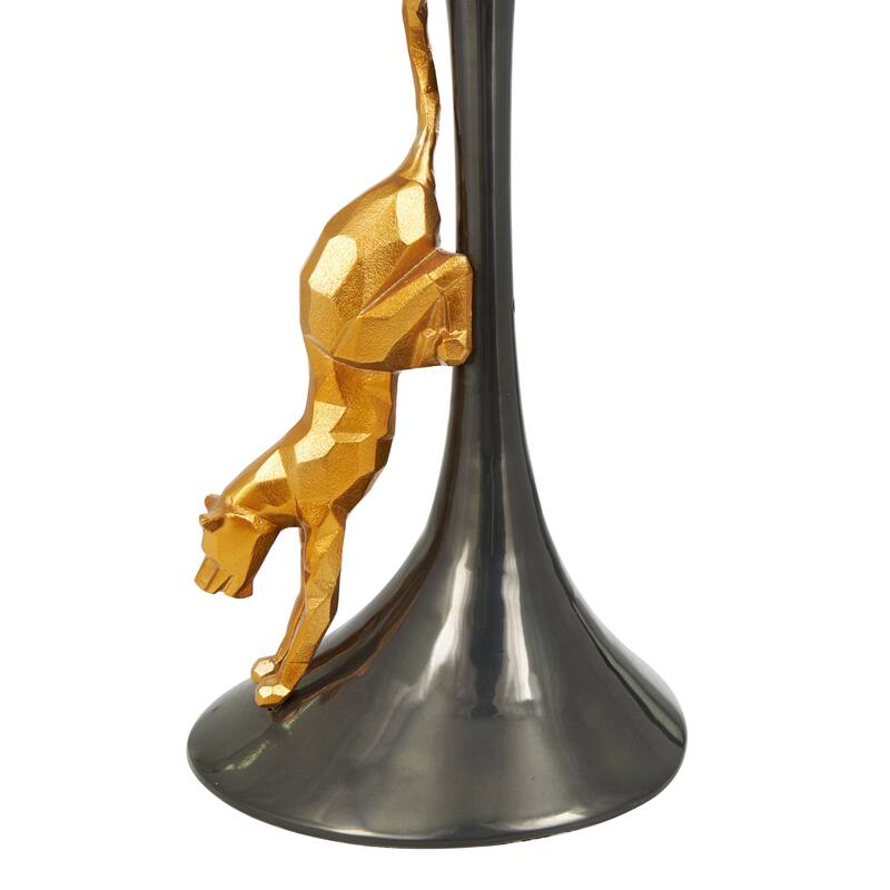 Black Aluminum Metal Leopard Accent Table with Gold Leopard Accent and Tempered Glass Top