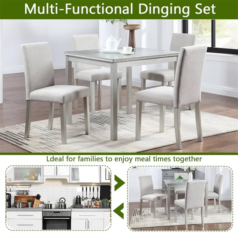 5-piece Wood Dining Counter Height Table and Chair Set