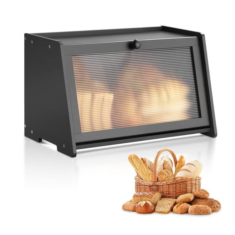 Black Classic Ample Storage Space Bread Box with Acrylic Door and Ventilated Non-Slip Base - 16.54" x 9.84" x 10.24"