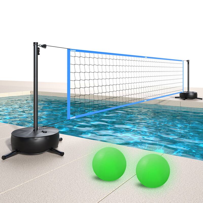 Volleyball Net with Light and Weighted Base 15ft-32ft Length Adjustable Portable Pool Volleyball Net Set