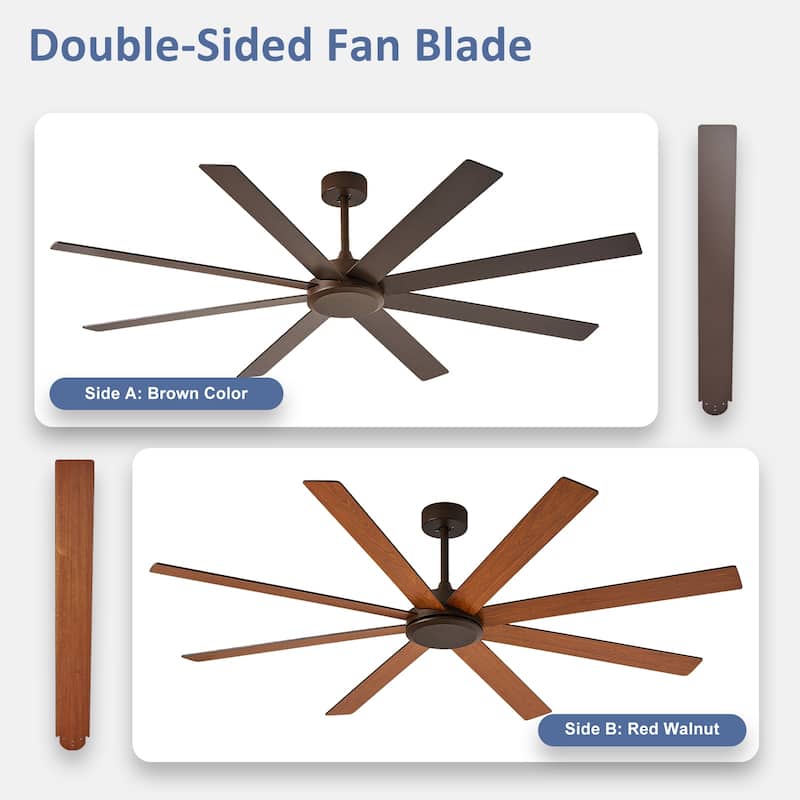 Large Ceiling Fan without Light - 8-Blade, Remote App Control, Dimmable 3CCT LED, Quiet DC Motor​