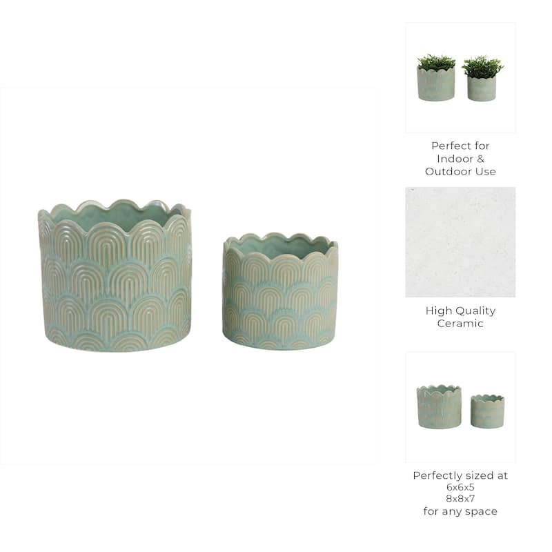 Stoneware Planters Scallop Design and Curved Rim Detail (Set of 2)