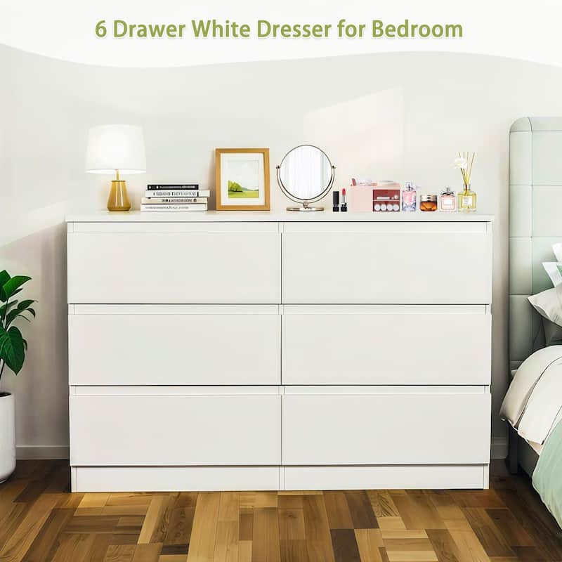 Anmytek White 6 Drawer Dresser Modern Bedroom and Playroom Storage Organizer for Clothes and Toys