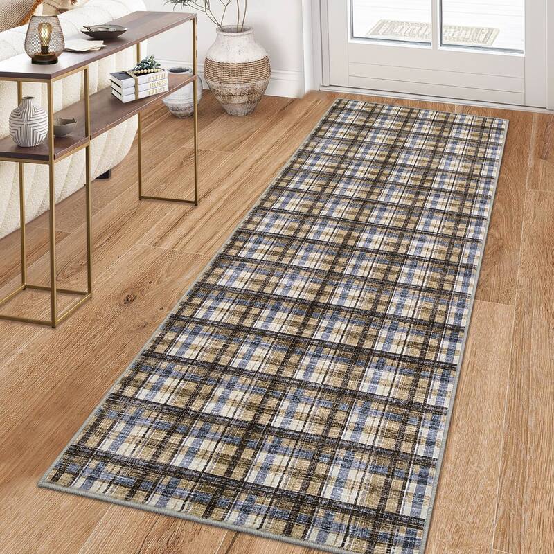 Garvee Timeless Check Washable Area Rug