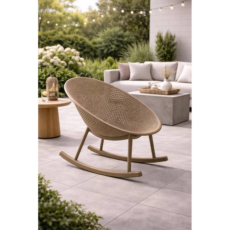 Set of 2 Mid-Century Modern Rocking Lounge Chairs – Egg-Shaped Breathable Plastic Seat with Durable Plastic Base, Accent Seating