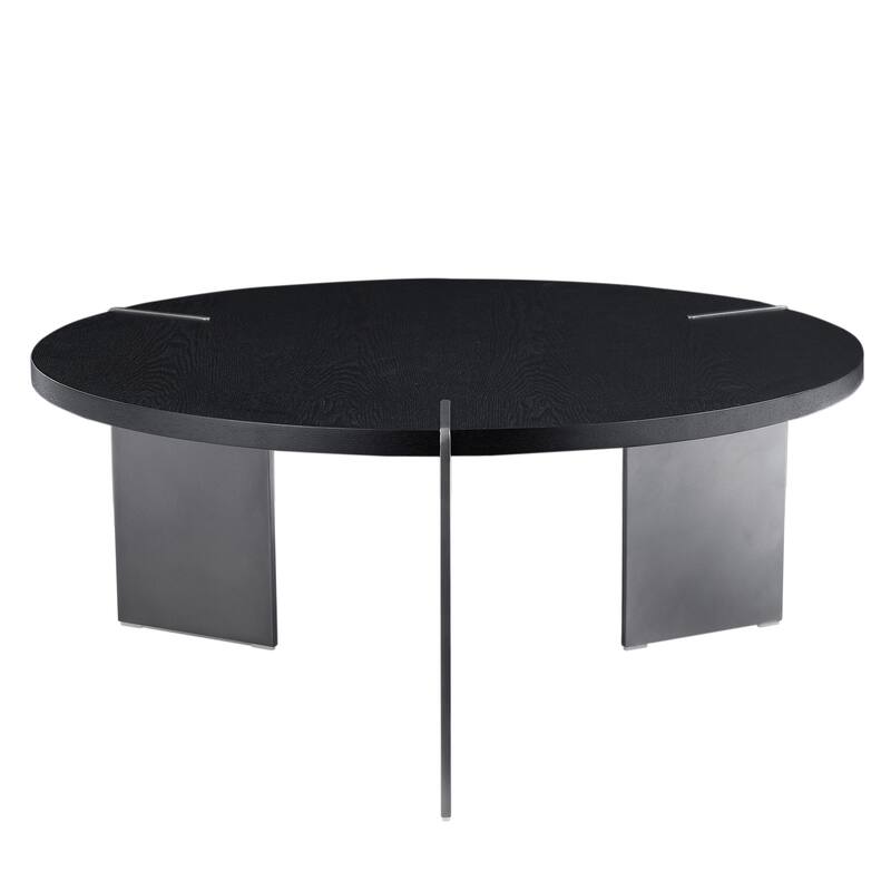 Low Coffee Table Round Accent Table with Walnut Woodtop and Metel Legs