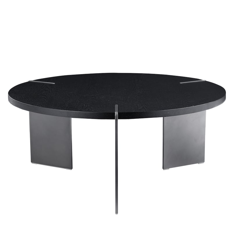 Round Coffee Table Modern Center Table with Oak Decorative Countertops and Frame, for Living Room and Office
