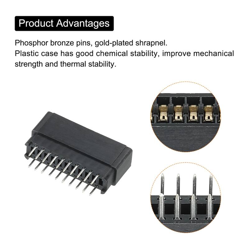 Card Edge Connector Black Socket Right Angle 20 Pin 2.54mm Pitch, Pack of 5