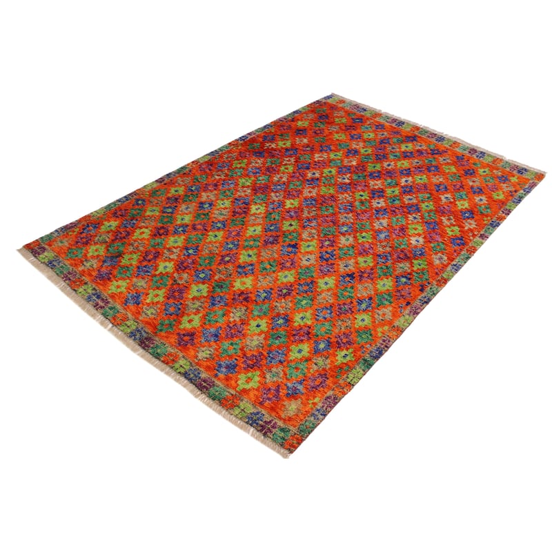 Boho Chic Balochi Conley Orange/Green Hand Knotted Wool Rug - 4'8'' x 6'4''