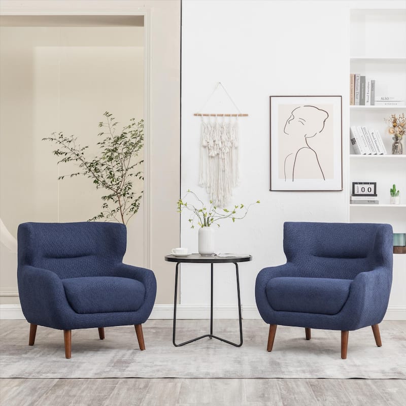 XINMICS Tufted Accent Chair, Wingback Upholstered Armchair for Living Room, Bedroom, Set of 2