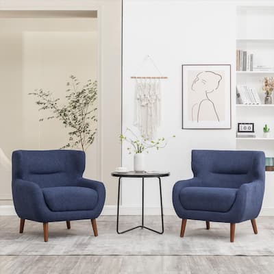 XINMICS Tufted Accent Chair, Wingback Upholstered Armchair for Living Room, Bedroom, Set of 2