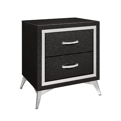 Black 2 Drawer 16.18 in. W Nightstand with Trimmed Edge Design