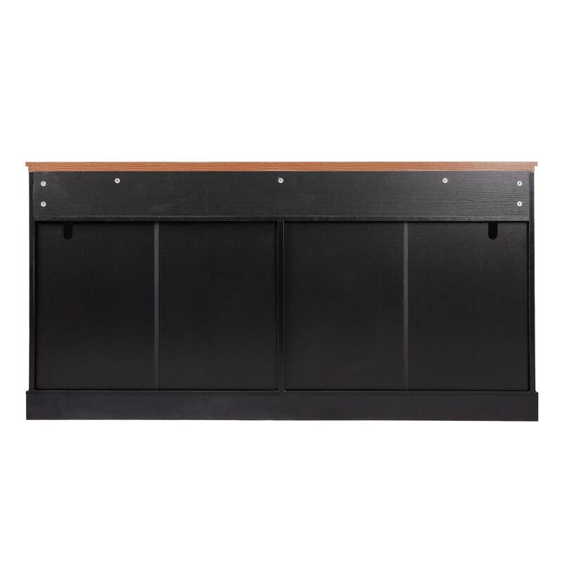 63 Inch Fluted Sideboard Buffet Cabinet with 4 Doors, 3 Drawers & Coffee Bar Station