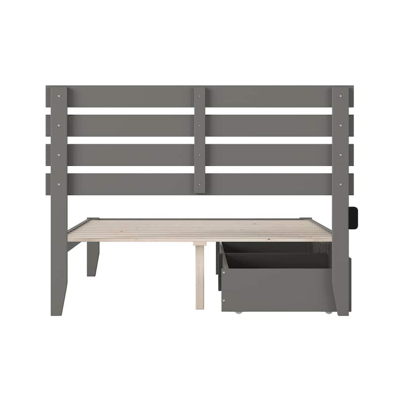 Full Size Bed with USB Charger & Drawers - Grey Modern Platform Bed Frame