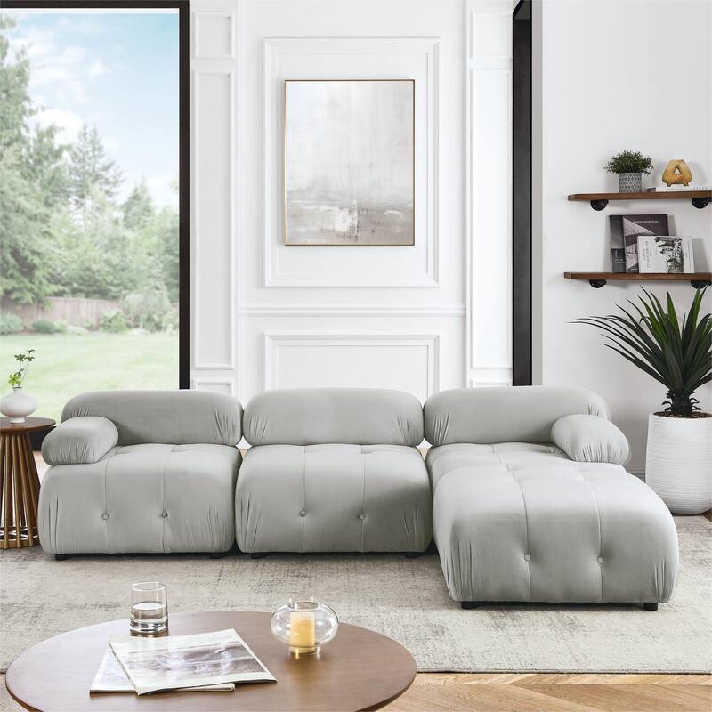 Ouyessir Modern Velvet Upholstered Large Modular Sectional Sofa with Removable Armrest - Grey