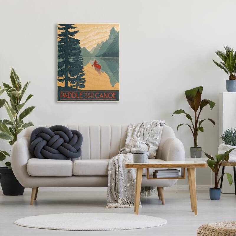 Stupell Paddle Your Own Canoe Phrase Mountain Lake Adventure Canvas Wall Art - Green