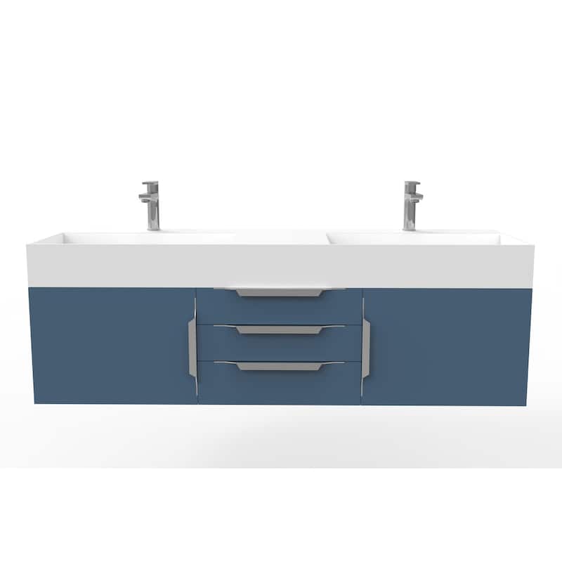 Amazon 60" Wall Mounted Bathroom Vanity Set w/ White Top