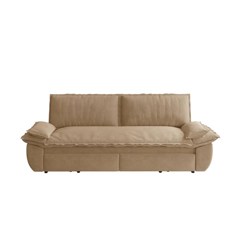 73.2" Convertible Sofa Bed, 3-in-1 Sleeper Sofa with Pull-Out Bed, Modern Corduroy Loveseat Couch with Pillow Top Arms
