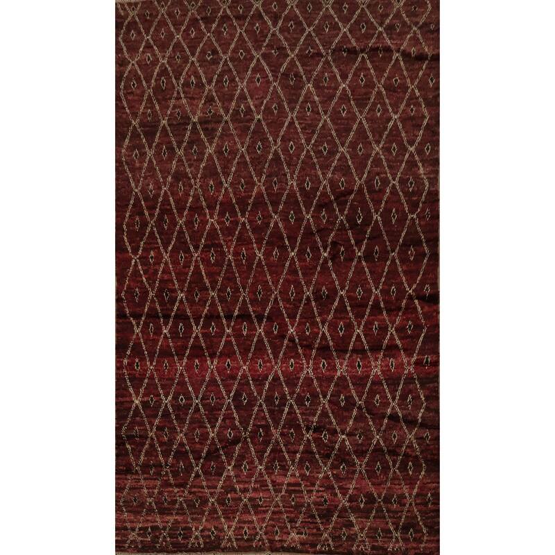 Hand Knotted Oriental 100% Wool Carpet Modern All-Over Red Moroccan Area Rug - 10' 0'' X 6' 6''
