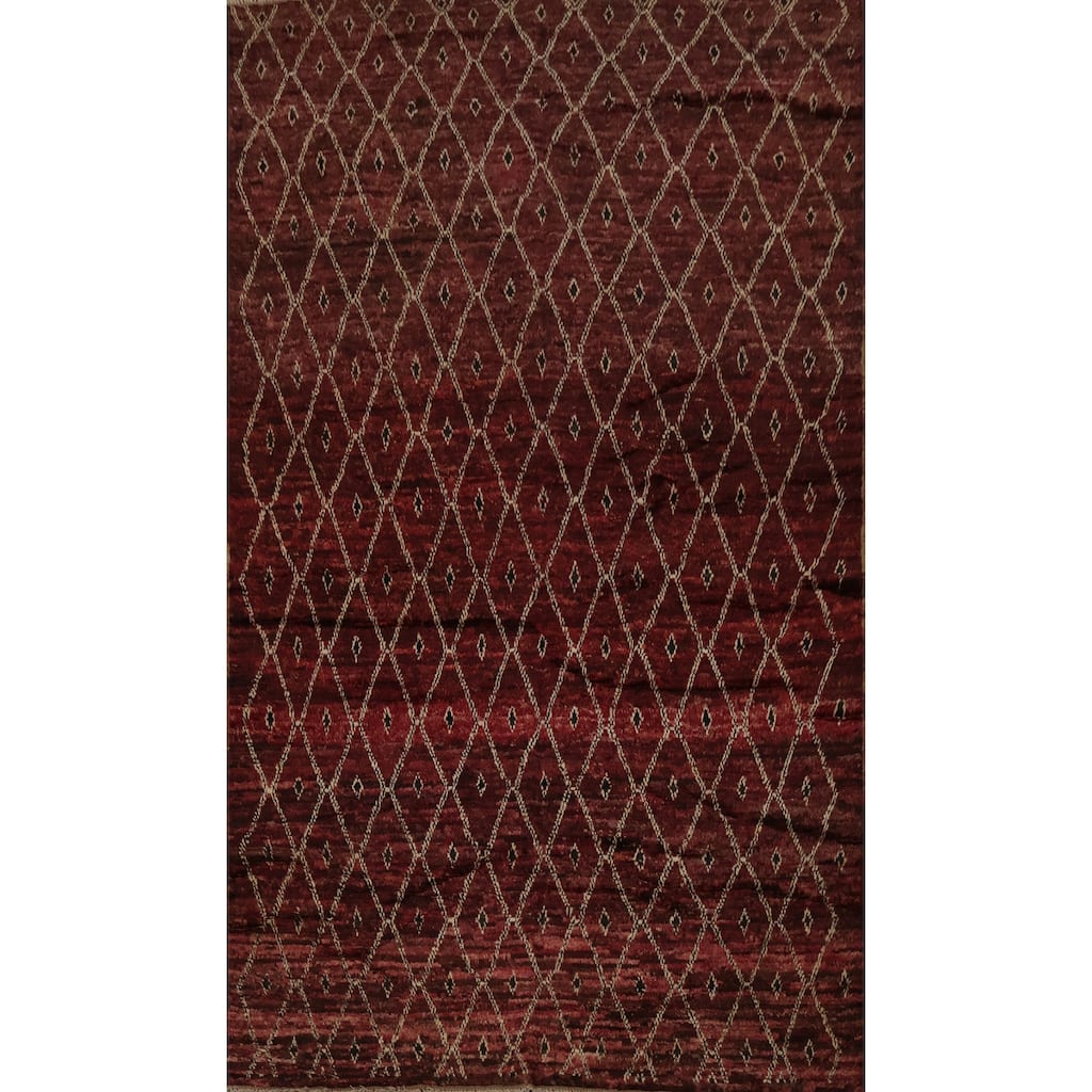 Hand Knotted Oriental 100% Wool Carpet Modern All-Over Red Moroccan Area Rug - 10' 0'' X 6' 6''
