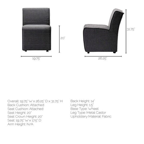 Damon Fully Upholstered Grey Fabric Dining Chair on Casters Set