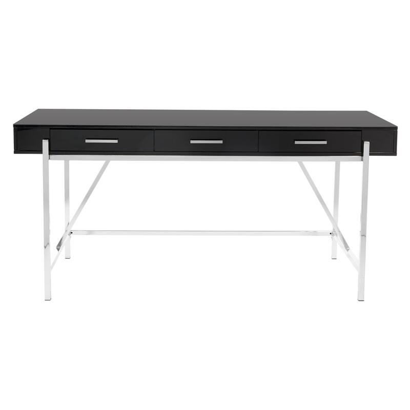 Broadway Black Gloss 64" Desk with 3 Drawers and Chrome Frame