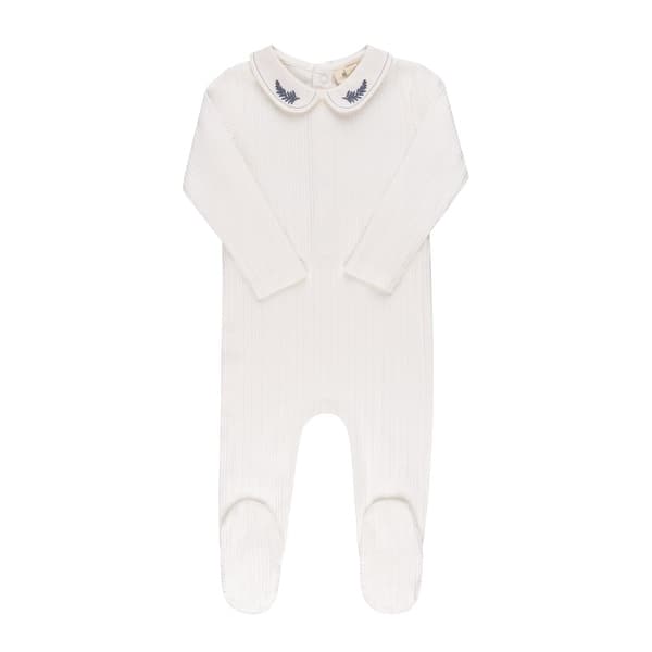slide 2 of 12, Ely's & Co. Organic Cotton Embroidered Collar Footie Collection Ivory Leaf - 1 Months