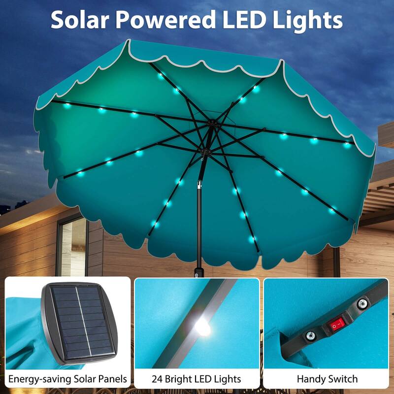 Costway 10 FT Solar Patio Umbrella with 24 LED Lights 8 Ribs & Tilt