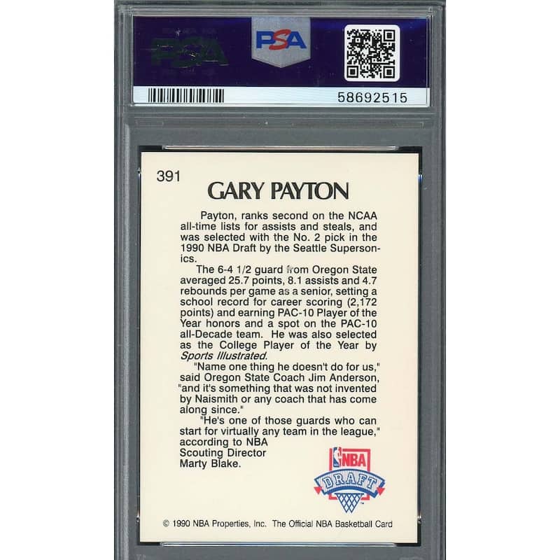 Gary Payton 1990 Hoops Basketball Rookie Card RC #391 Graded PSA 10 - 8'6" x 11'6"