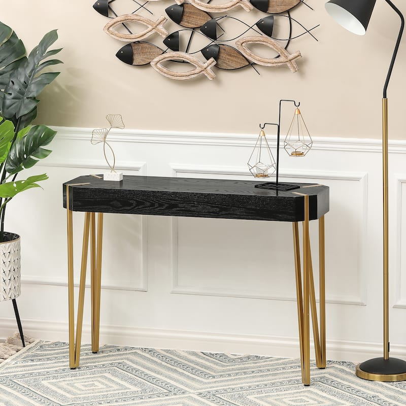 Black Wood and Gold Metal Console and Entry Table - 30.25" H x 42" W