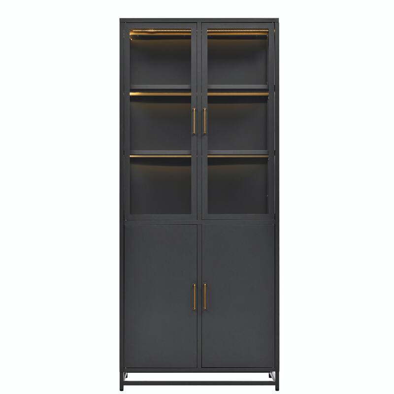 3-Sided Glass Curio Cabinet with LED Lighting - 76" Tall