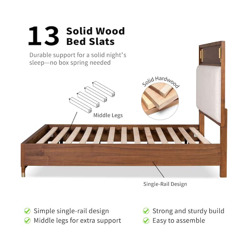 Furniture of America Forma Mid-Century Modern Walnut Boucle Storage Platform Bed with LED Reading Light