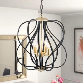 4-Light Mid-Century Modern Black and Gold Linear Geometric Pendant Light - 17.72 in. W x 20.47 in. D x 20.47 in. H