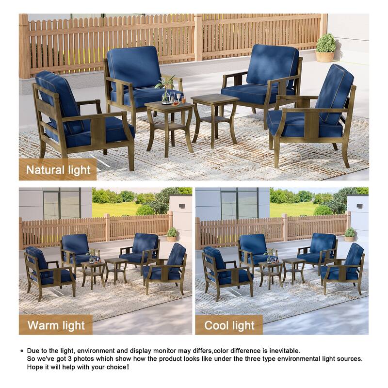 6-piece Outdoor Teak Seating Set Club Chairs with Cushions
