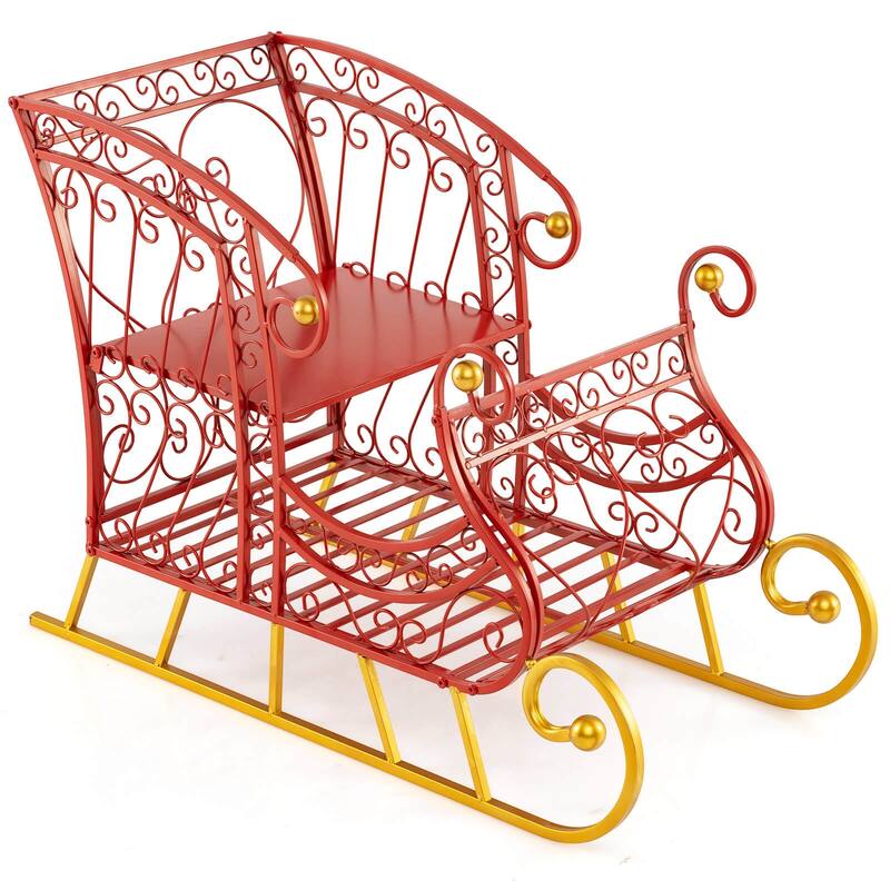 Costway Metal Christmas Santa Sleigh Basket Festive Decorative Sleigh - as pic shows - See Details