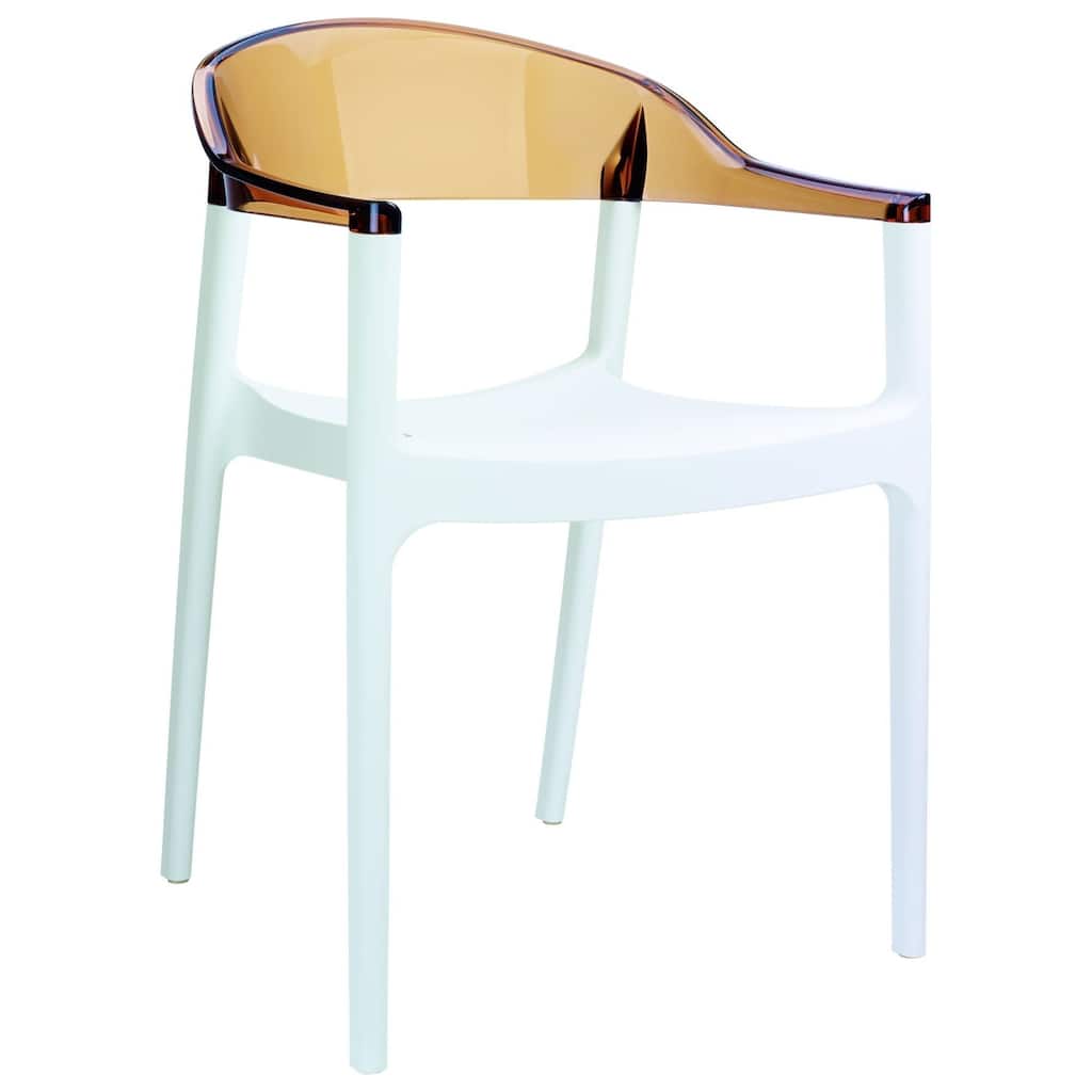 32" White and Amber Transparent Stackable Outdoor Patio Dining Arm Chair