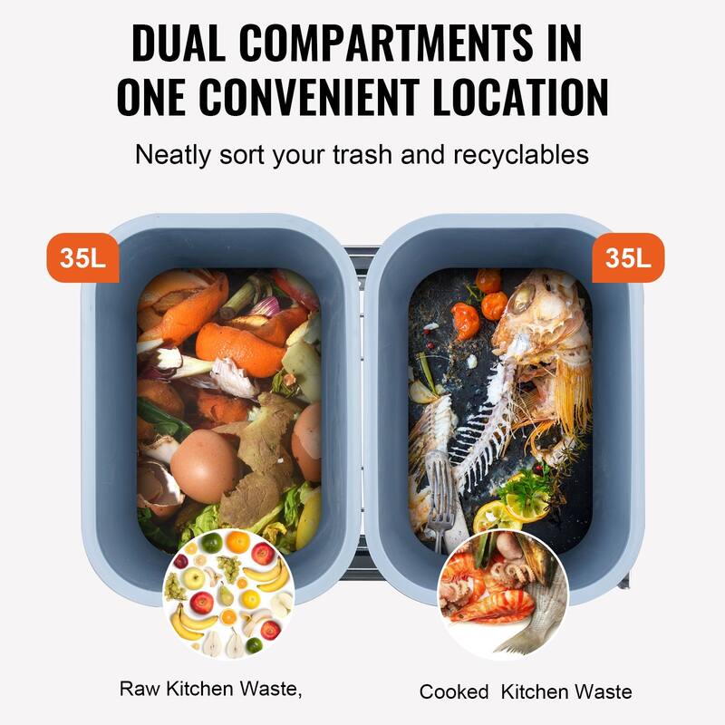 Pull Out Trash Can 35Lx2 Double Bins Under Mount with Slide Door Mounting Kit 110 lbs Heavy Duty for Kitchen Cabinet Sink